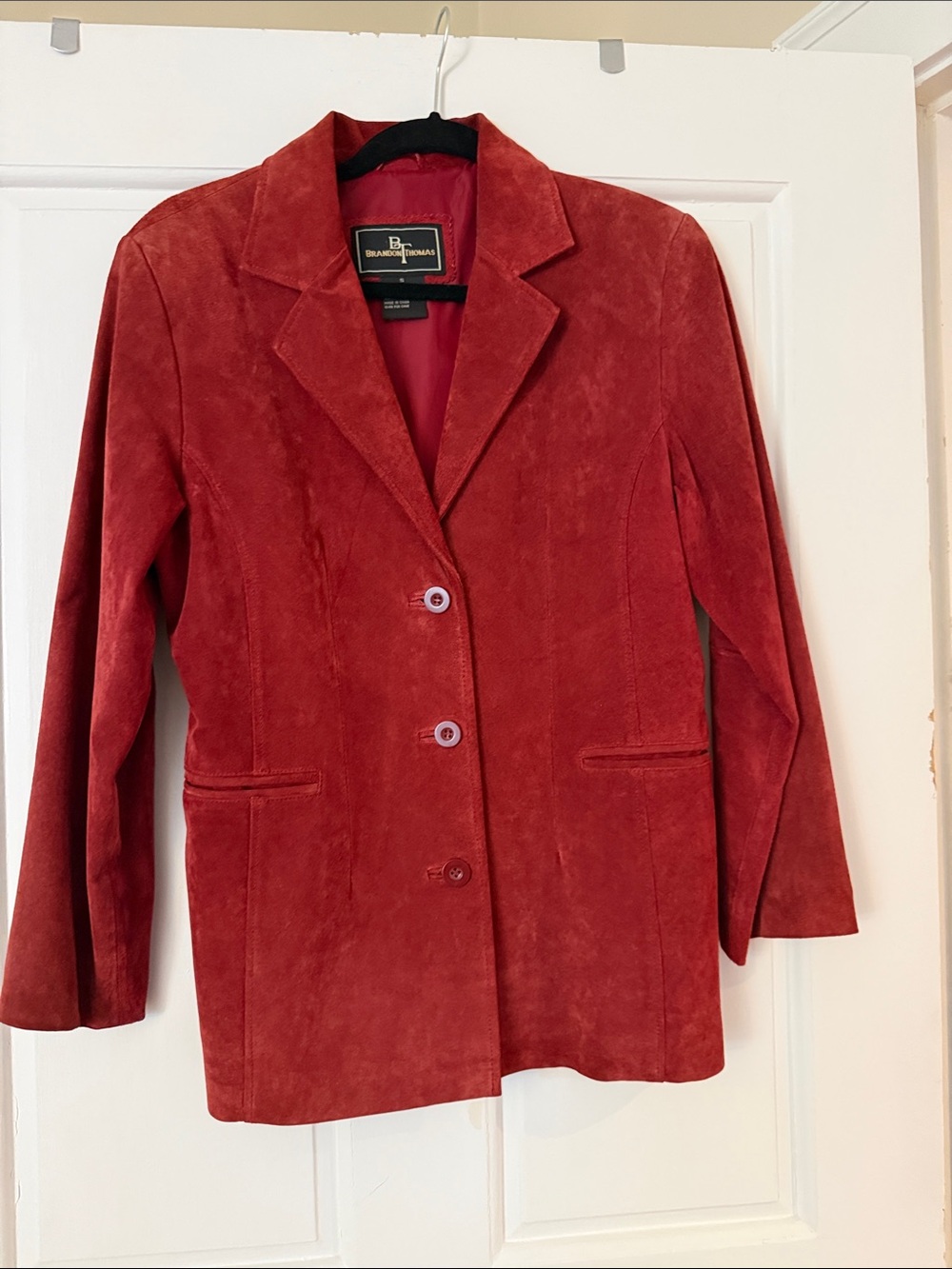 Brandon Thomas small long red suede blazer